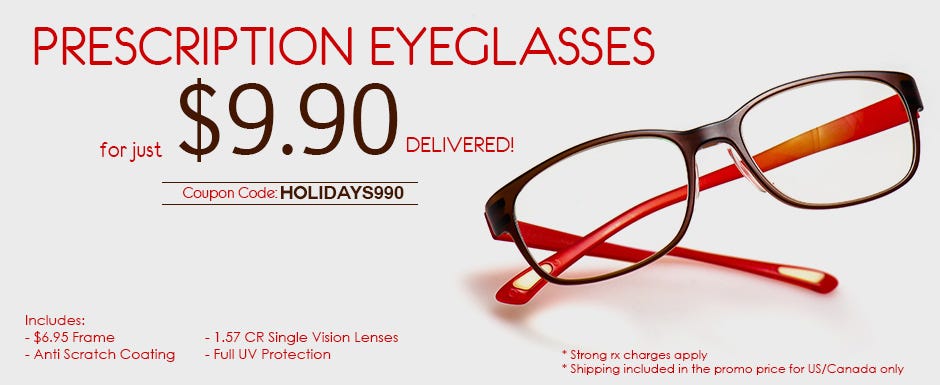 Prescription Eyeglasses for 9.90 Delivered